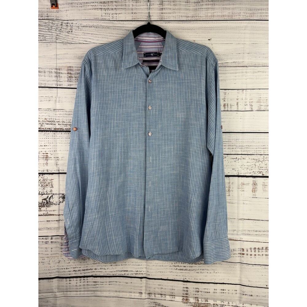 Stone Rose Red Rivet Collection Men Size2 Blue Pinstripe Long Sleeve Dress Shirt